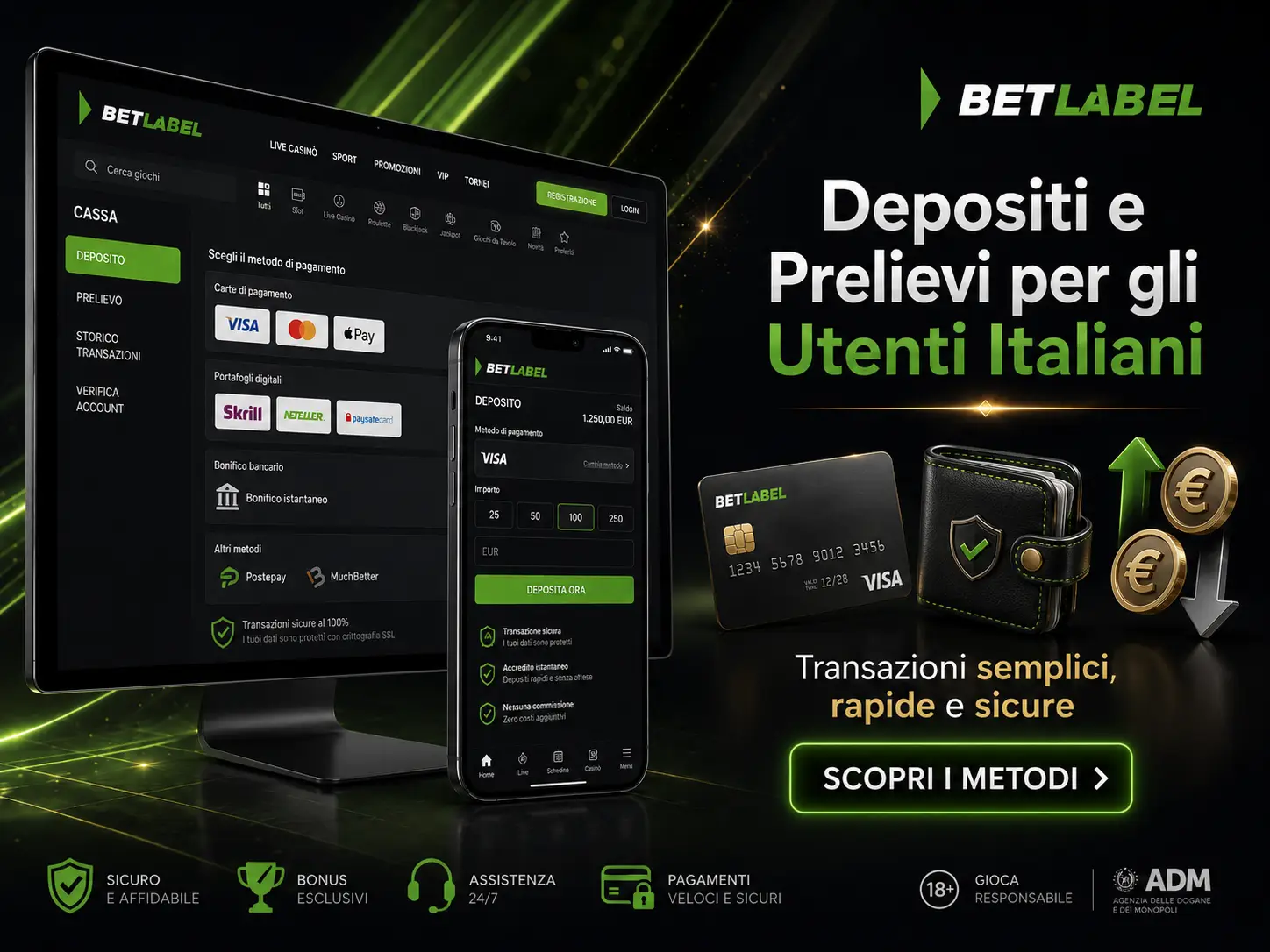 Metodi di pagamento Betlabel per l'Italia
